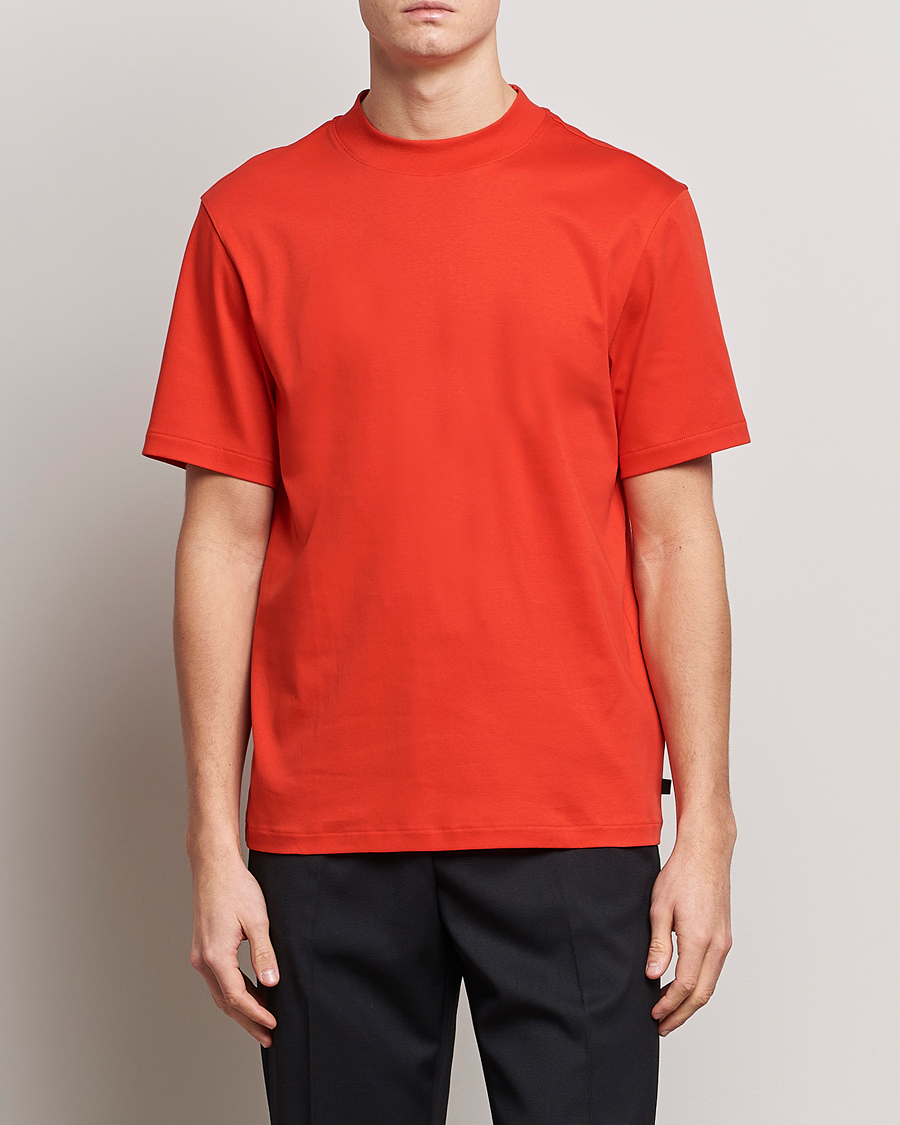 Herren | T-Shirts | J.Lindeberg | Ace Mock Neck Mercerized Cotton T-Shirt Fiery Red