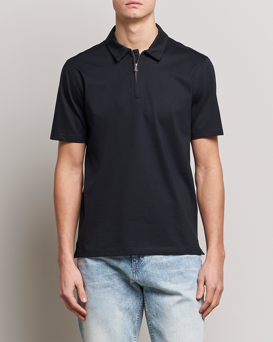 Herren | Poloshirts | J.Lindeberg | Asher Zip Mercerized Cotton Polo Black