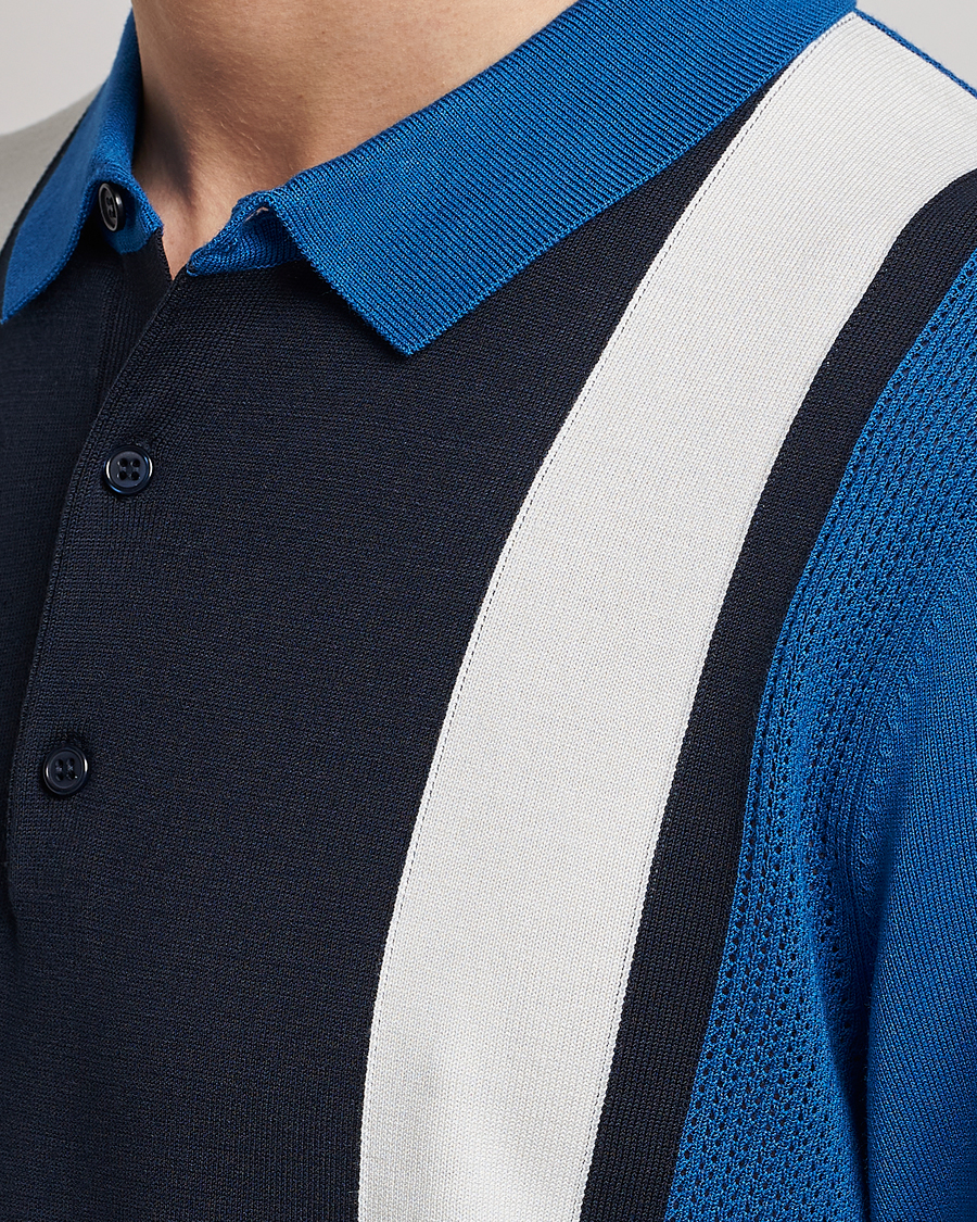 Herren | Poloshirts | J.Lindeberg | Rey Stripe Knitted Polo Navy