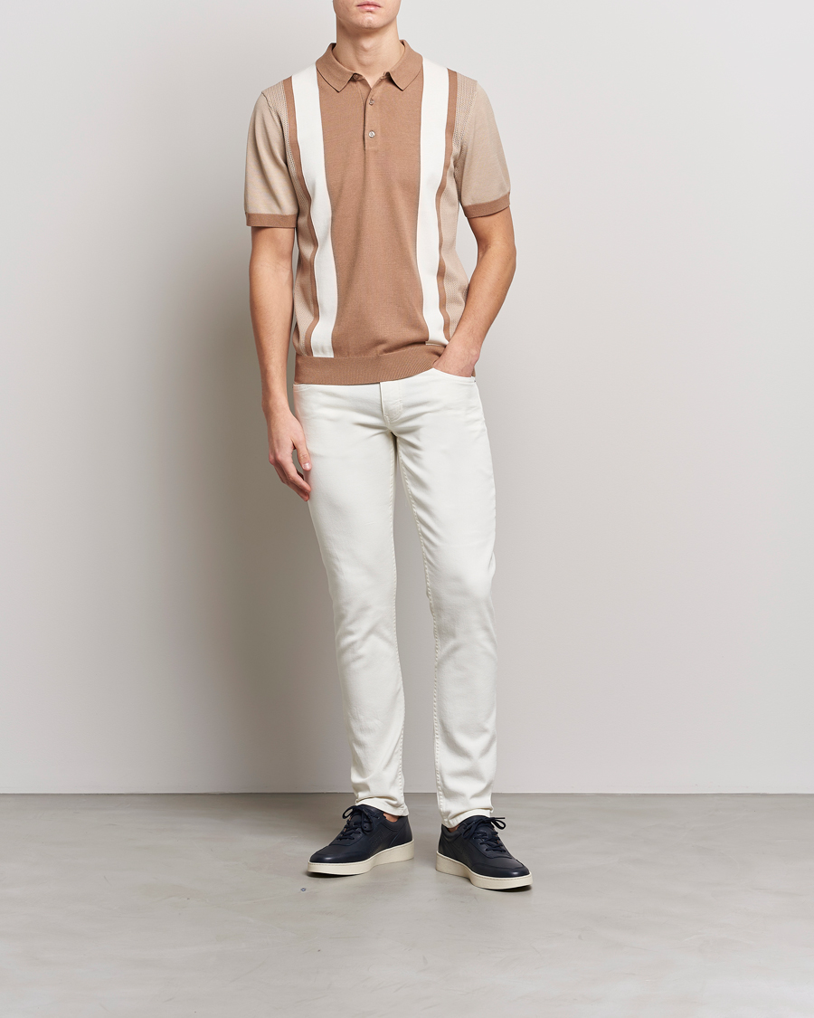 Herren | Poloshirts | J.Lindeberg | Rey Stripe Knitted Polo Tiger Brown