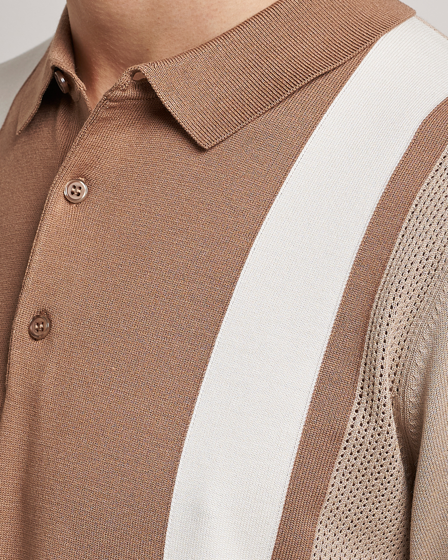 Herren | Poloshirts | J.Lindeberg | Rey Stripe Knitted Polo Tiger Brown