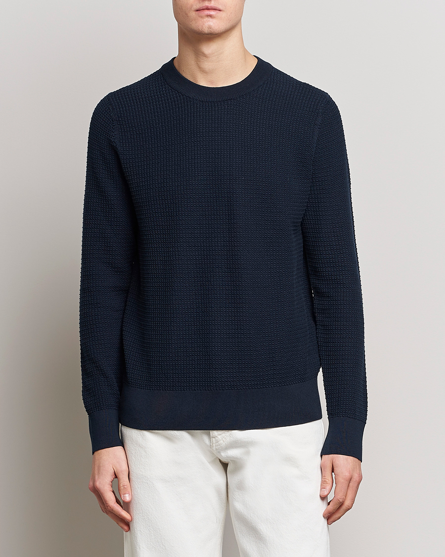 Herren | Pullover | J.Lindeberg | Arthur Structure Organic Cotton Crew Neck Navy