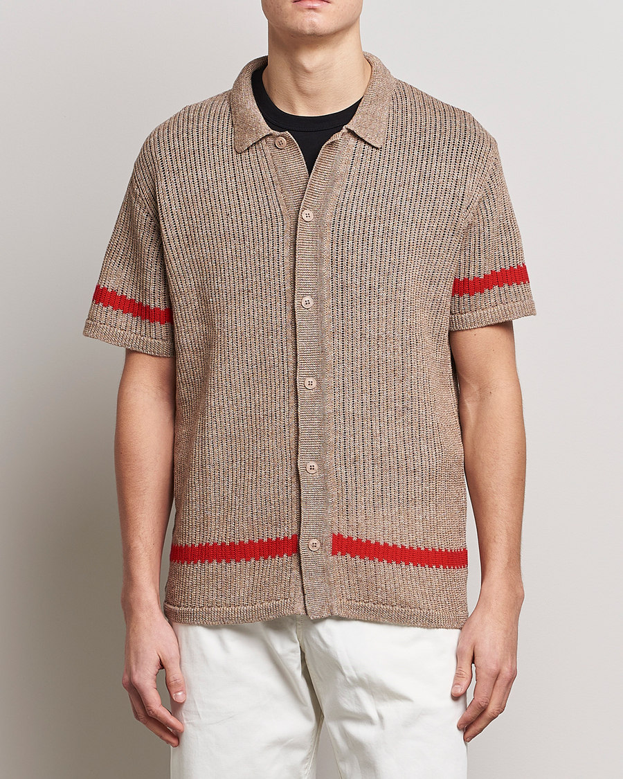 Herren | Hemden | J.Lindeberg | Sky Knitted Linen/Merino Short Sleeve Shirt Beige