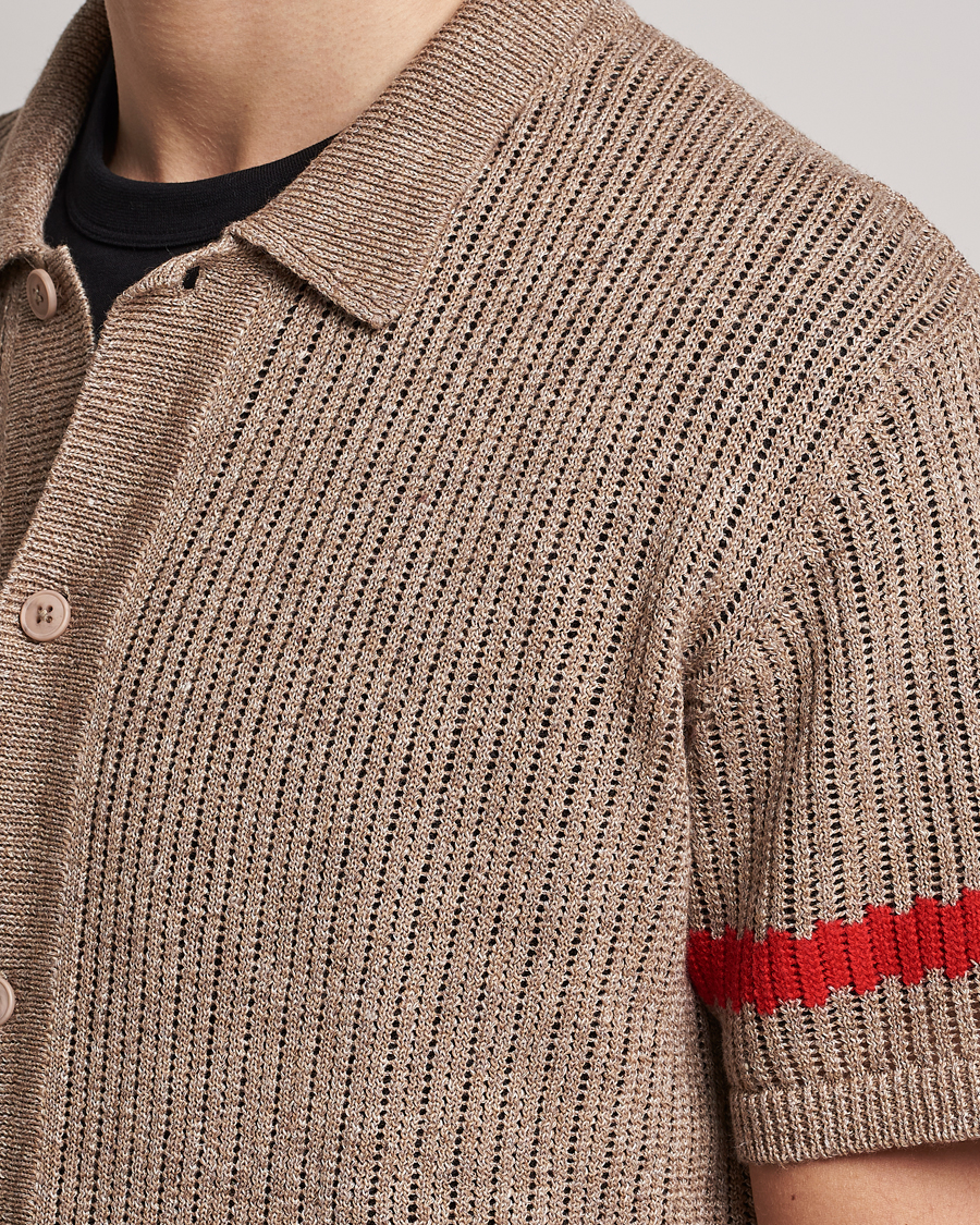 Herren | Hemden | J.Lindeberg | Sky Knitted Linen/Merino Short Sleeve Shirt Beige