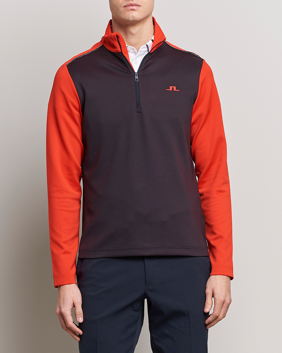 Herren | Pullover | J.Lindeberg | Terry Mid Layer Half Zip Fiery Red