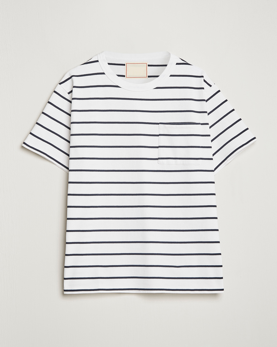 Herren | T-Shirts | Jeanerica | Hervé Striped Heacy Crew Neck T-Shirt White/Navy