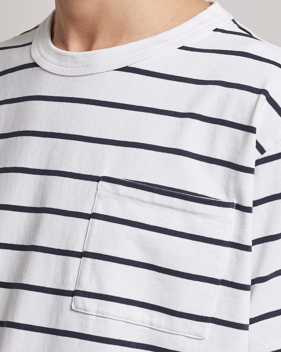 Herren | T-Shirts | Jeanerica | Hervé Striped Heacy Crew Neck T-Shirt White/Navy