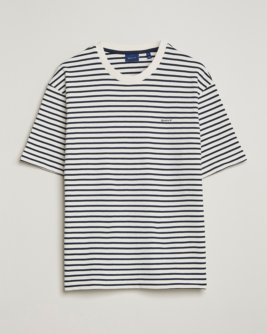 Herren | T-Shirts | GANT | Stripe Heavy Tee Eavning Blue