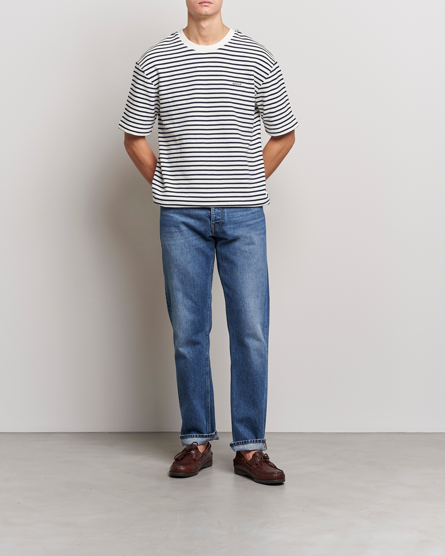 Herren | T-Shirts | GANT | Stripe Heavy Tee Eavning Blue