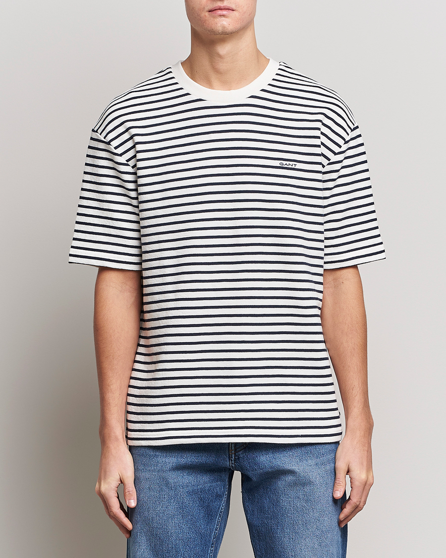 Herren | T-Shirts | GANT | Stripe Heavy Tee Eavning Blue