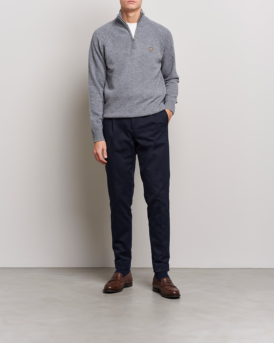 Herren | Pullover | GANT | Banner Shield Lambswool Half Zip Dark Grey Melange