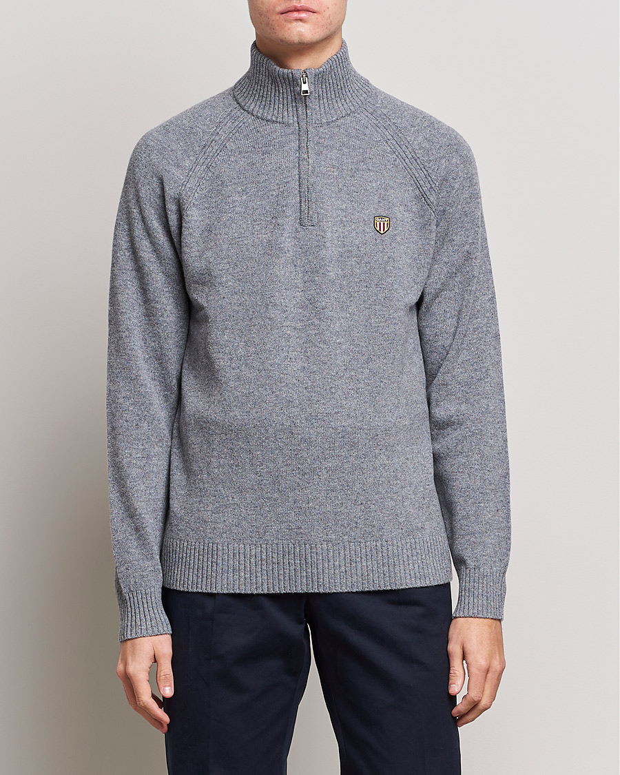 Herren | Pullover | GANT | Banner Shield Lambswool Half Zip Dark Grey Melange
