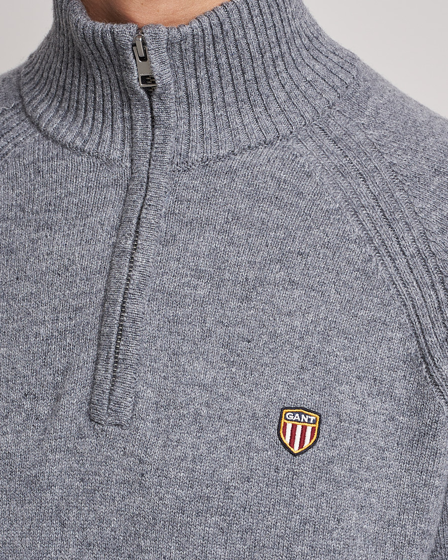 Herren | Pullover | GANT | Banner Shield Lambswool Half Zip Dark Grey Melange