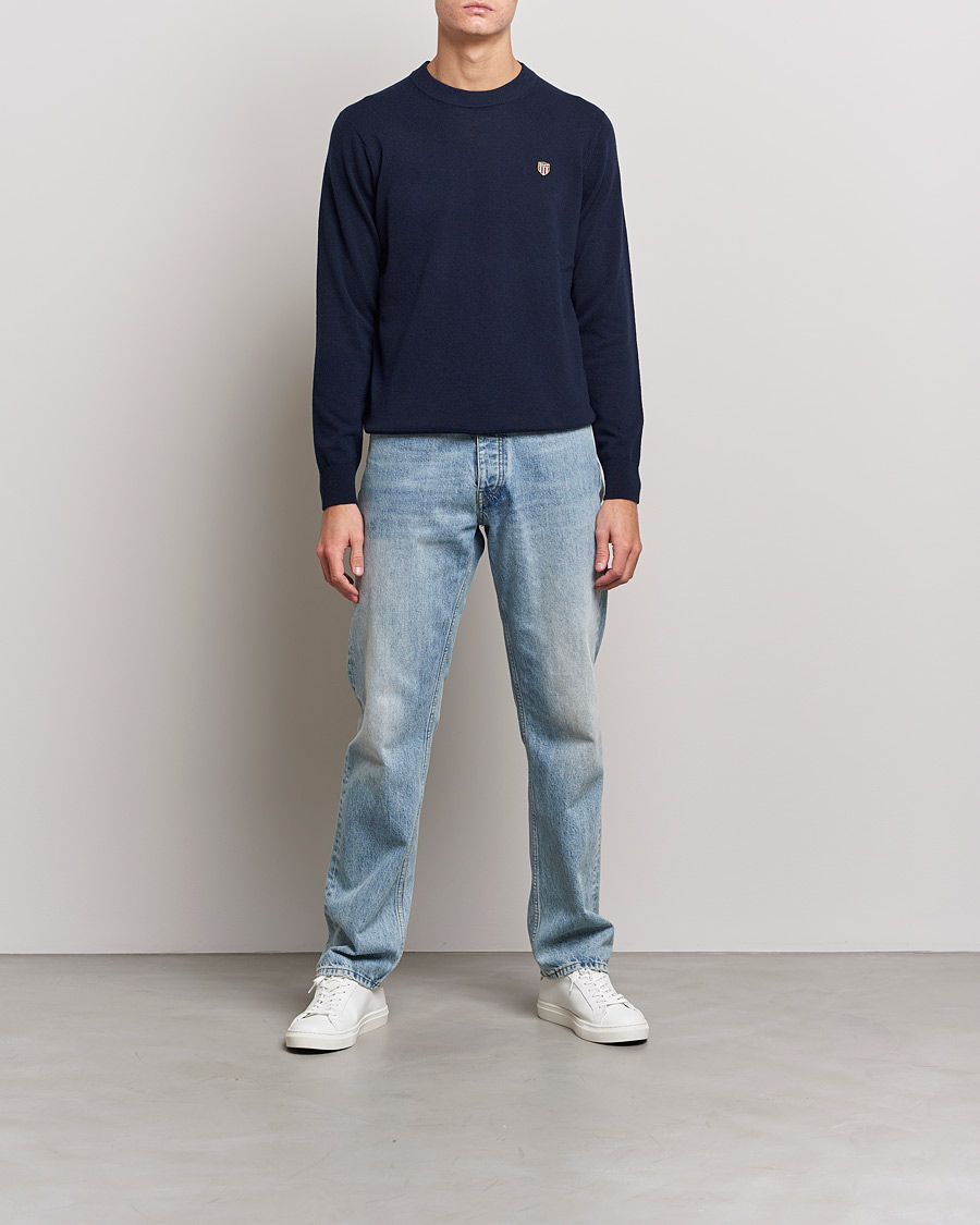 Herren | Pullover | GANT | Banner Shield Lambswool Crew Neck Eavning Blue