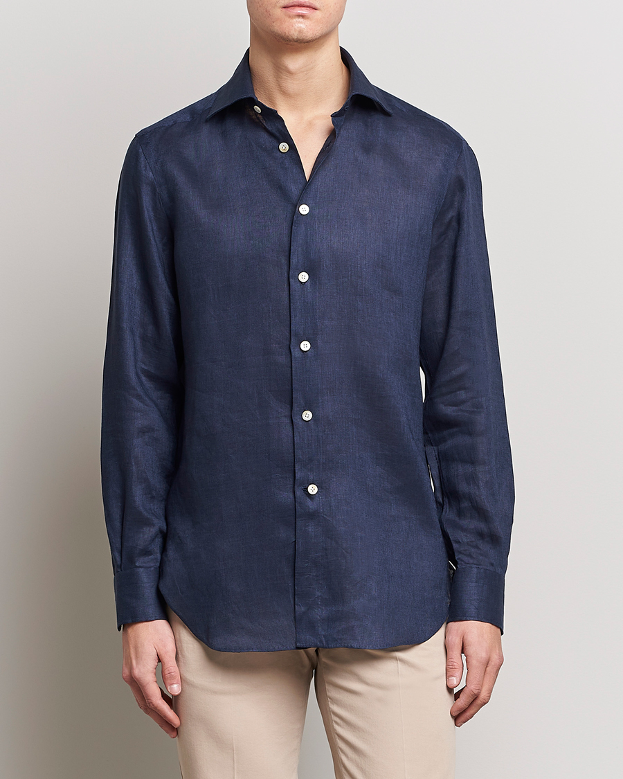 Herren | Hemden | Kiton | Linen Sport Shirt Navy