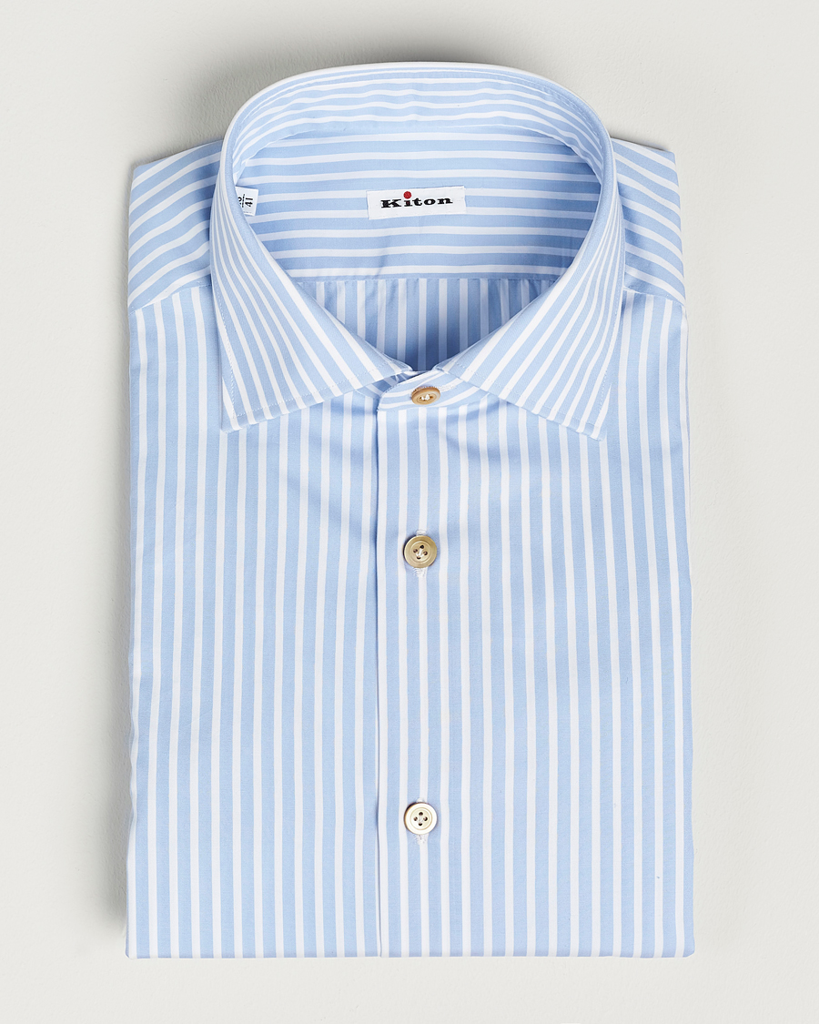 Herren | Hemden | Kiton | Slim Fit Striped Dress Shirt Light Blue