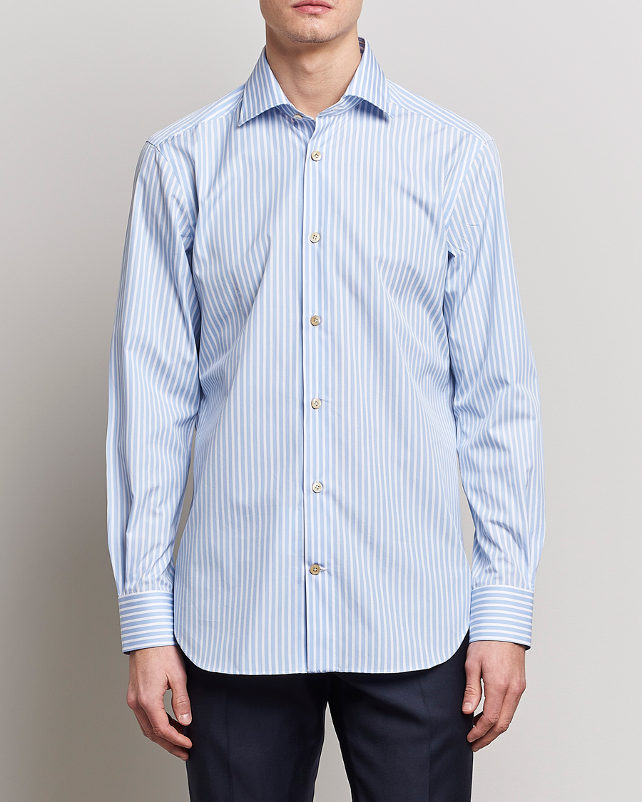 Herren | Hemden | Kiton | Slim Fit Striped Dress Shirt Light Blue