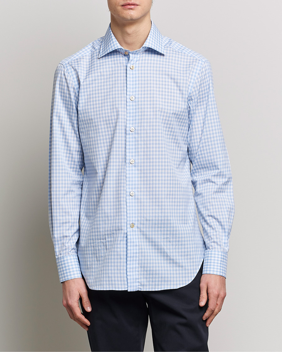 Herren | Hemden | Kiton | Slim Fit Checked Dress Shirt Light Blue