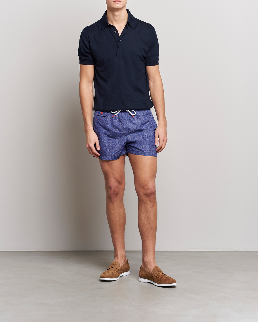 Herren | Badehosen | Kiton | Printed Swim Trunks Navy Melange