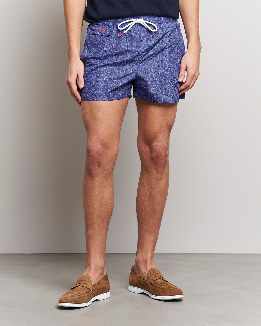 Herren | Badehosen | Kiton | Printed Swim Trunks Navy Melange