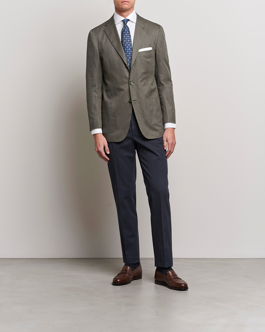 Herren | Sakkos | Kiton | Sea Island Cotton Blazer Olive Green