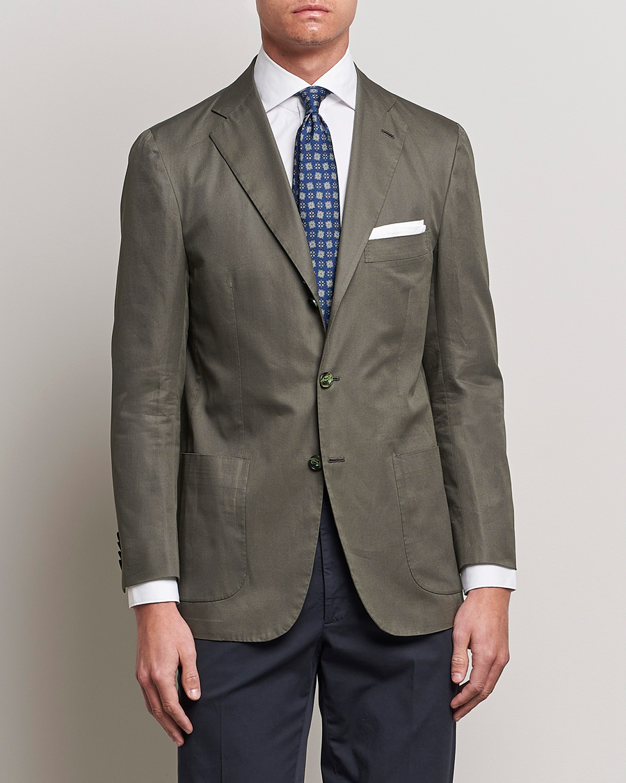 Herren | Sakkos | Kiton | Sea Island Cotton Blazer Olive Green