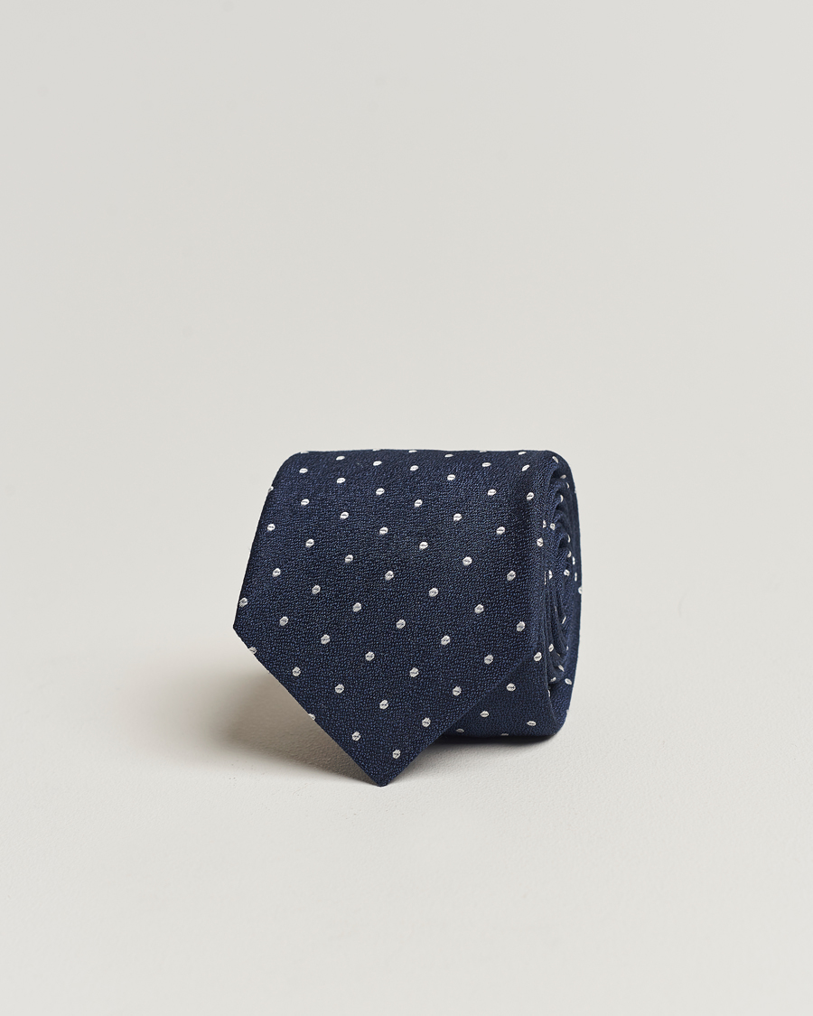 Herren | Kiton Dotted Silk/Linen Tie Navy | Kiton | Dotted Silk/Linen Tie Navy