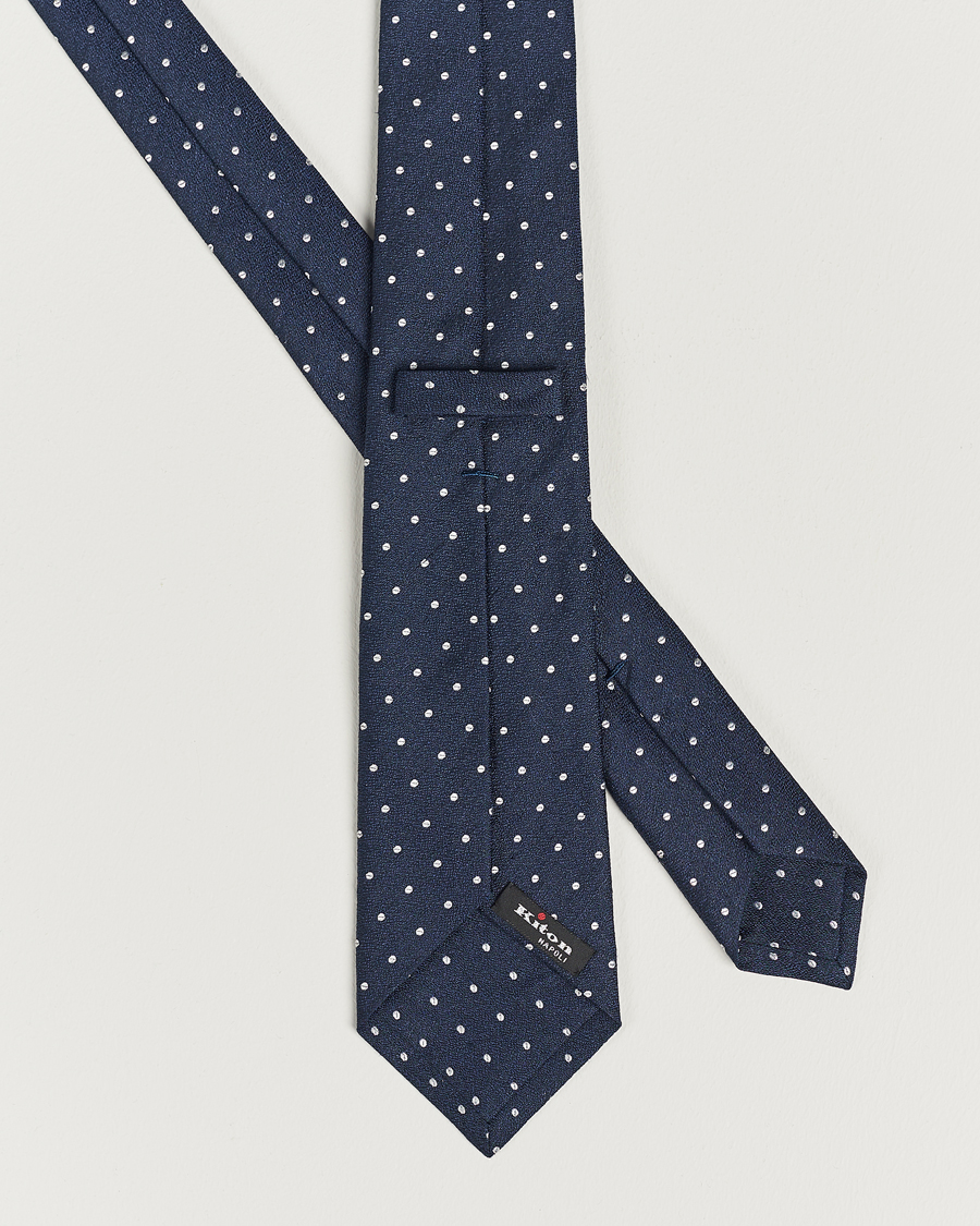 Herren | Kiton Dotted Silk/Linen Tie Navy | Kiton | Dotted Silk/Linen Tie Navy