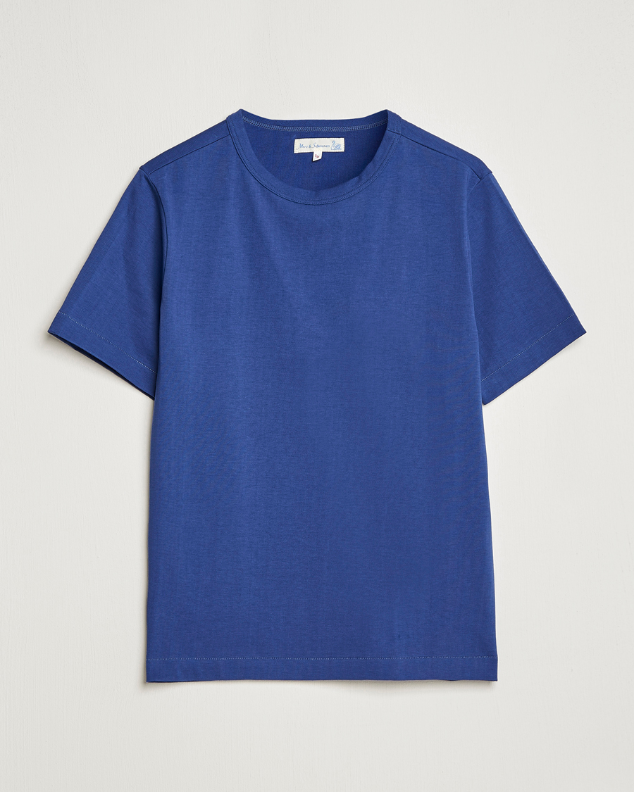 Herren | T-Shirts | Merz b. Schwanen | Relaxed Loopwheeled Sturdy T-Shirt Pacific Blue