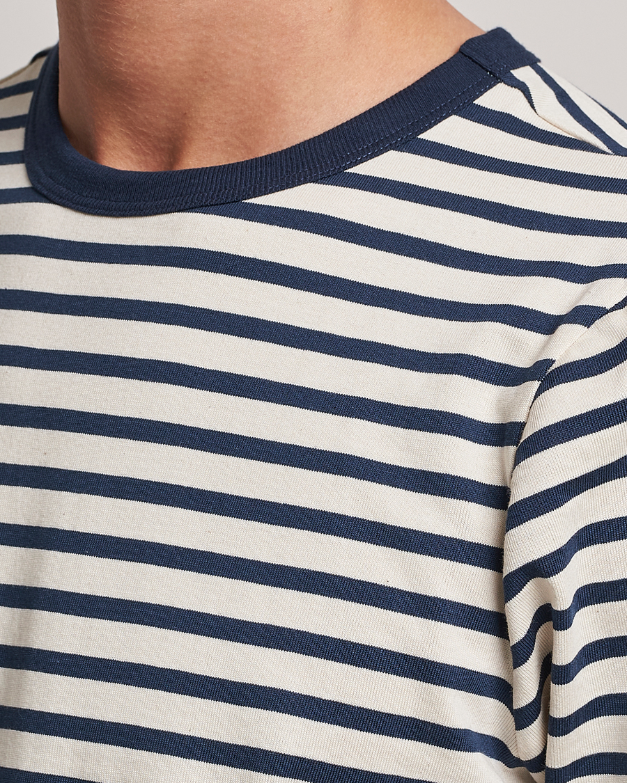Herren | T-Shirts | Merz b. Schwanen | Relaxed Fit Striped Sturdy T-Shirt Ink/Nature