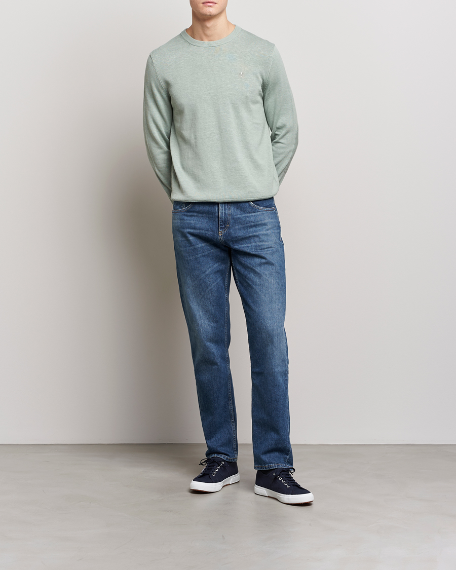 Herren | Pullover | Morris | Harold Cotton/Linen Summer Crew Neck Mint Green