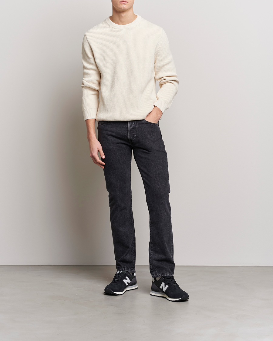 Herren | Pullover | Nudie Jeans | August Cotton Rib Knitted Sweater Chalk White