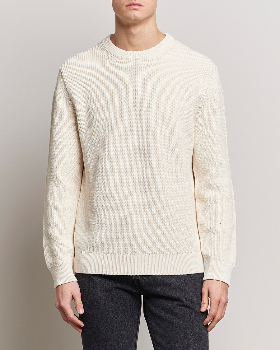 Herren | Pullover | Nudie Jeans | August Cotton Rib Knitted Sweater Chalk White