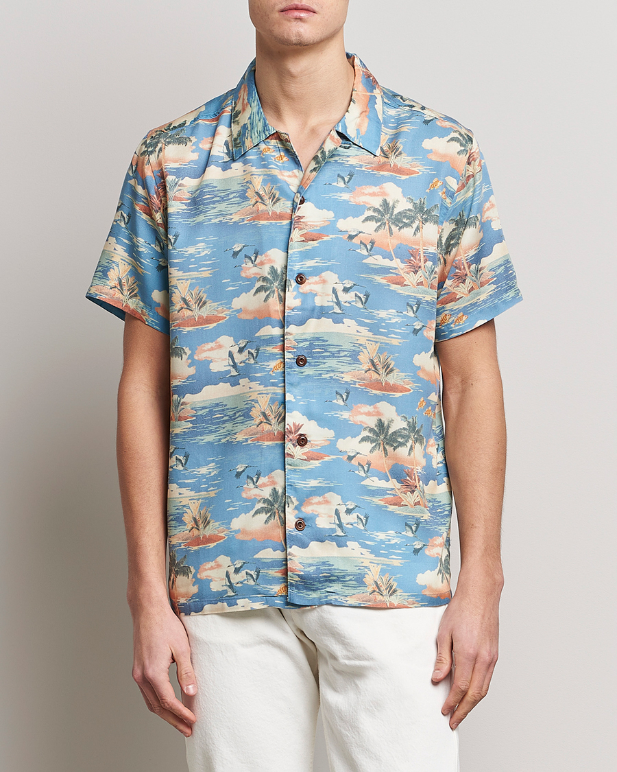 Herren | Hemden | Nudie Jeans | Arvid Printed Short Sleeve Shirt Hawaii Azure