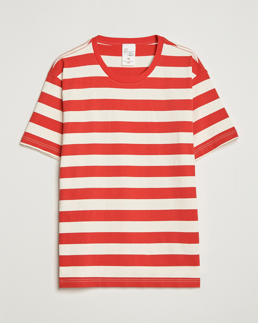 Herren | T-Shirts | Nudie Jeans | Uno Blockstripe Crew Neck T-Shirt Off White/Red