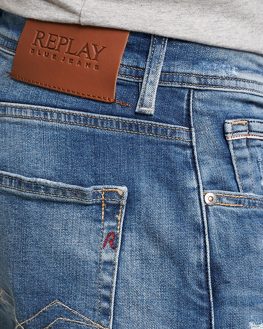 Herren | Jeans | Replay | Grover Straight Fit Stretch Shredded Jeans Blue