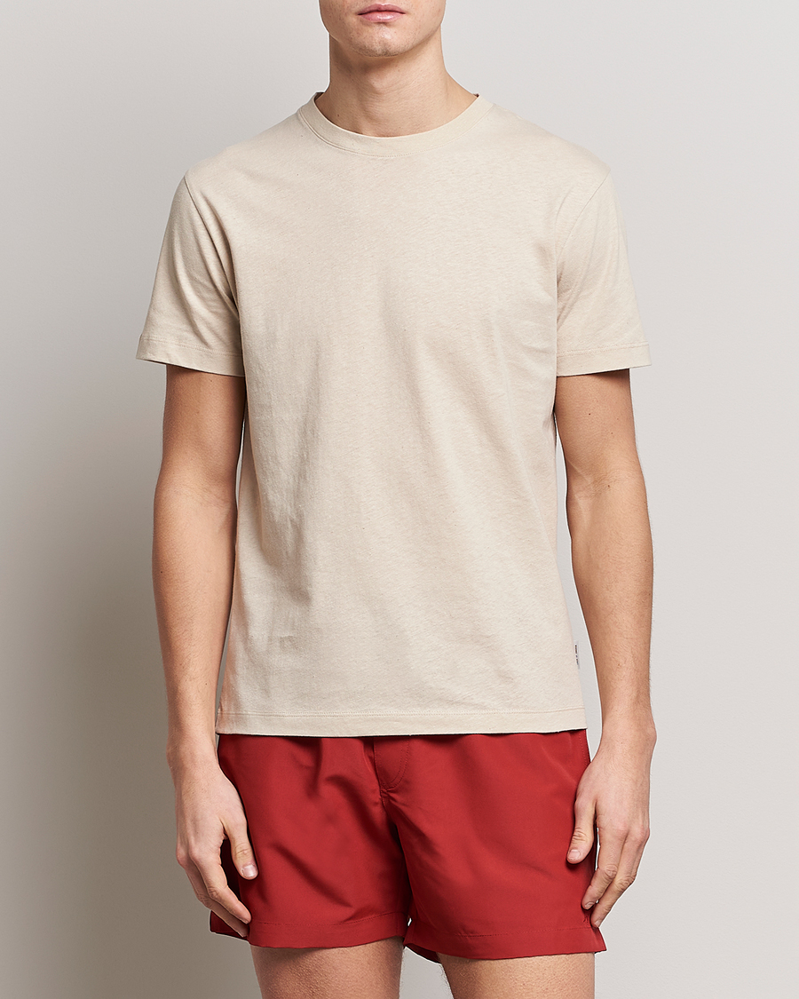 Herren | T-Shirts | Tiger of Sweden | Dillan Linen Cotton T-Shirt Cream Sand
