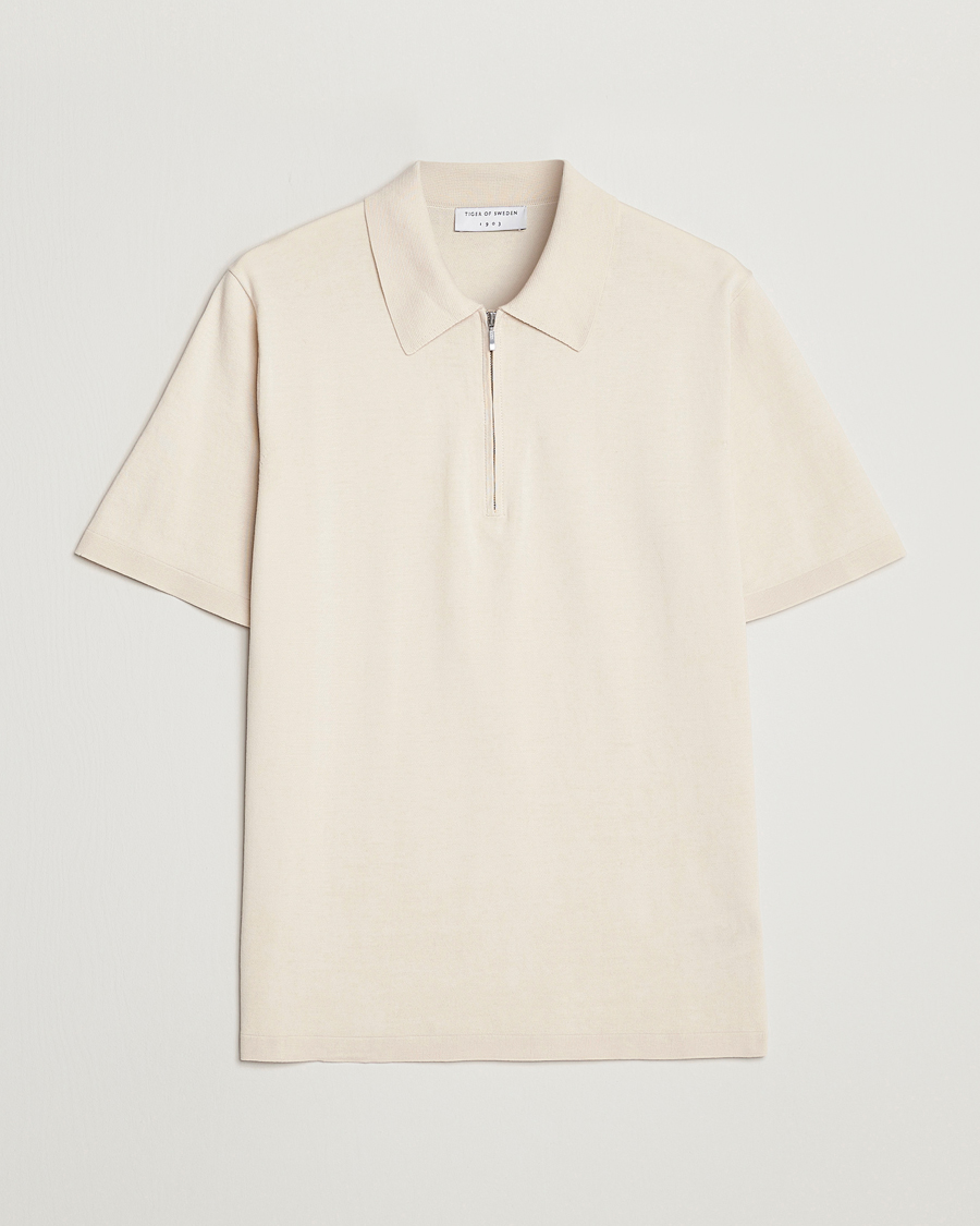 Herren | Poloshirts | Tiger of Sweden | Orbit Cotton Half Zip Light Ivory