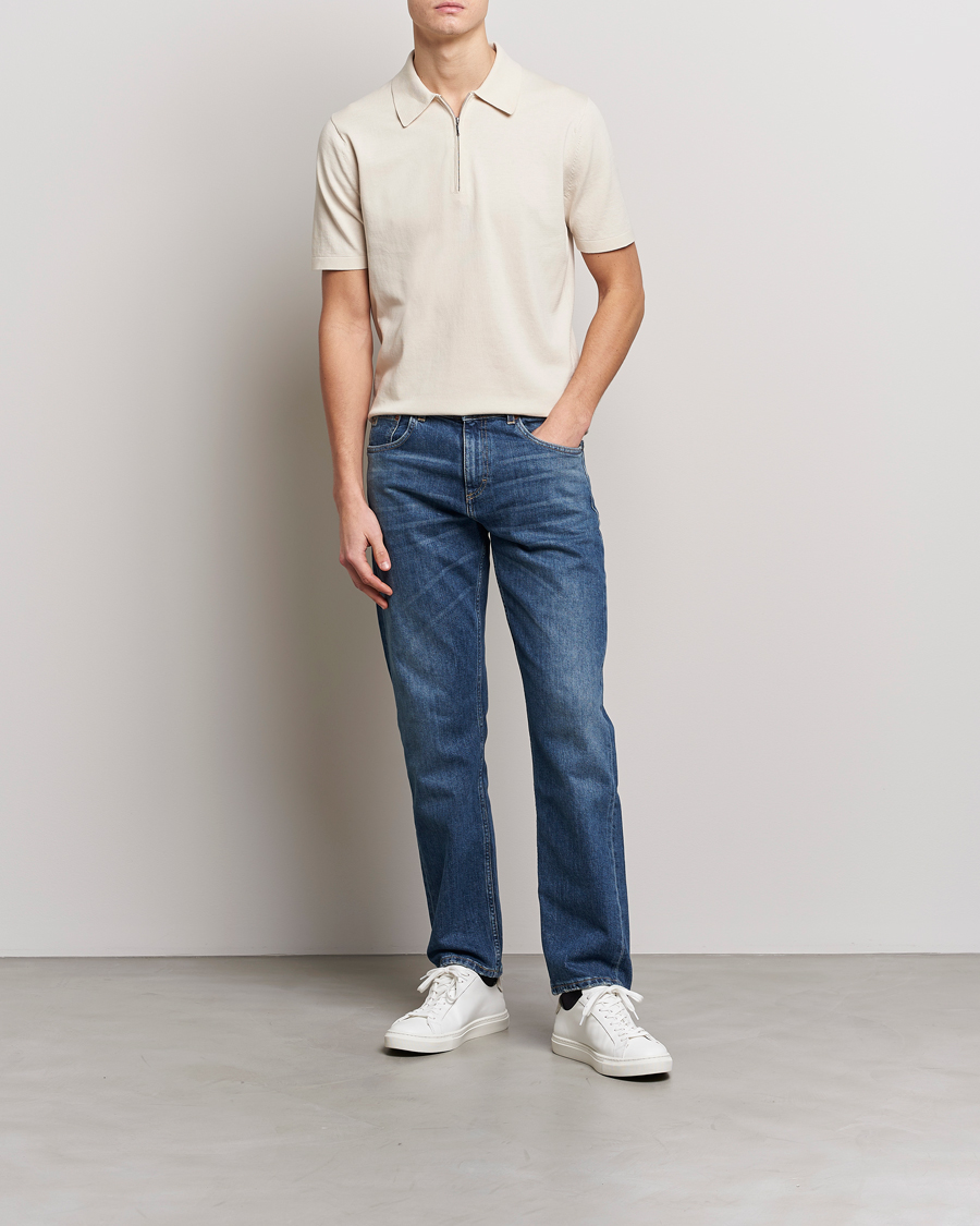 Herren | Poloshirts | Tiger of Sweden | Orbit Cotton Half Zip Light Ivory