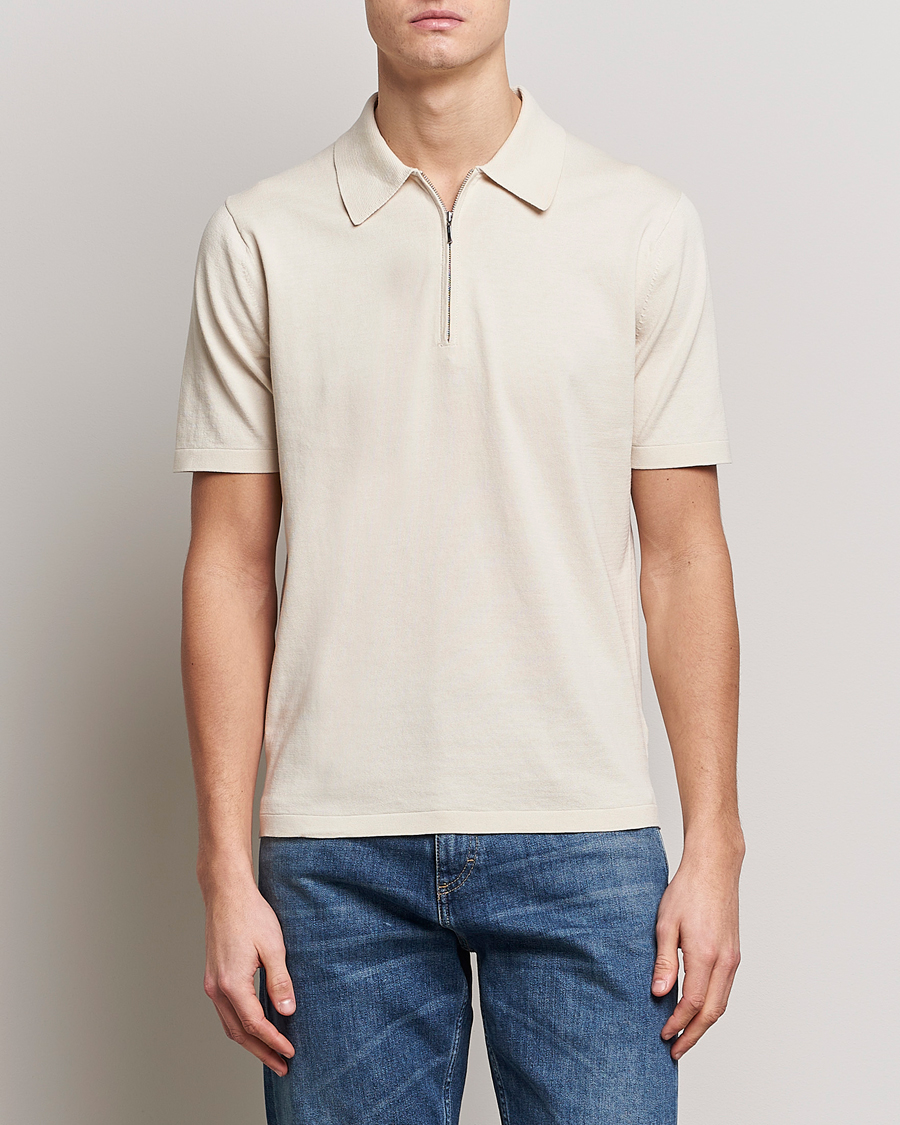 Herren | Poloshirts | Tiger of Sweden | Orbit Cotton Half Zip Light Ivory
