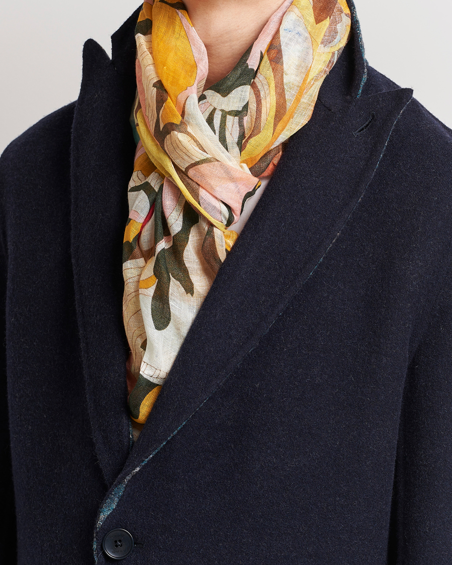 Herren | Etro Floreale Linen Scarf White/Yellow | Etro | Floreale Linen Scarf White/Yellow