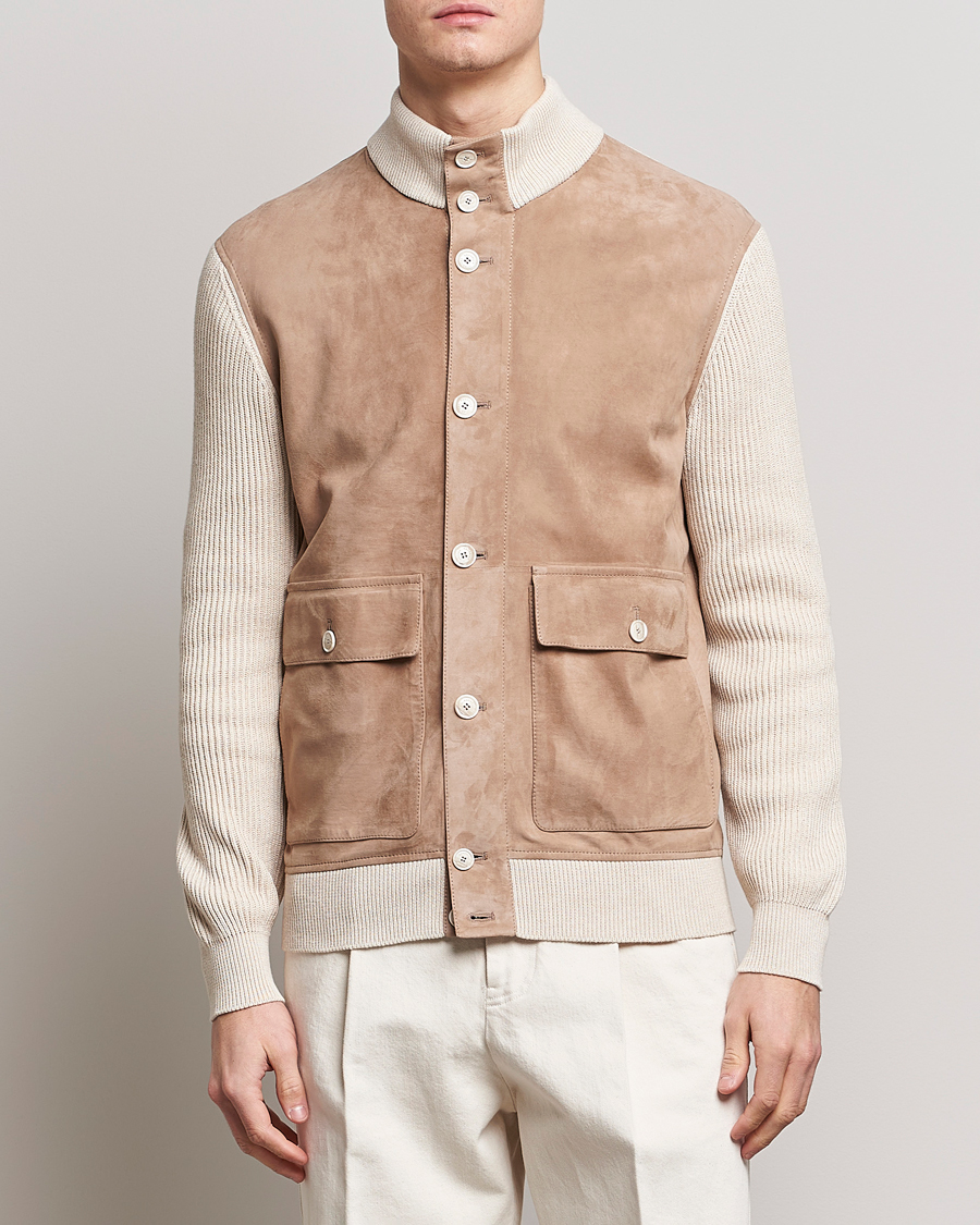 Herren | Jacken | Brunello Cucinelli | Suede Knit Bomber Jacket Beige Suede