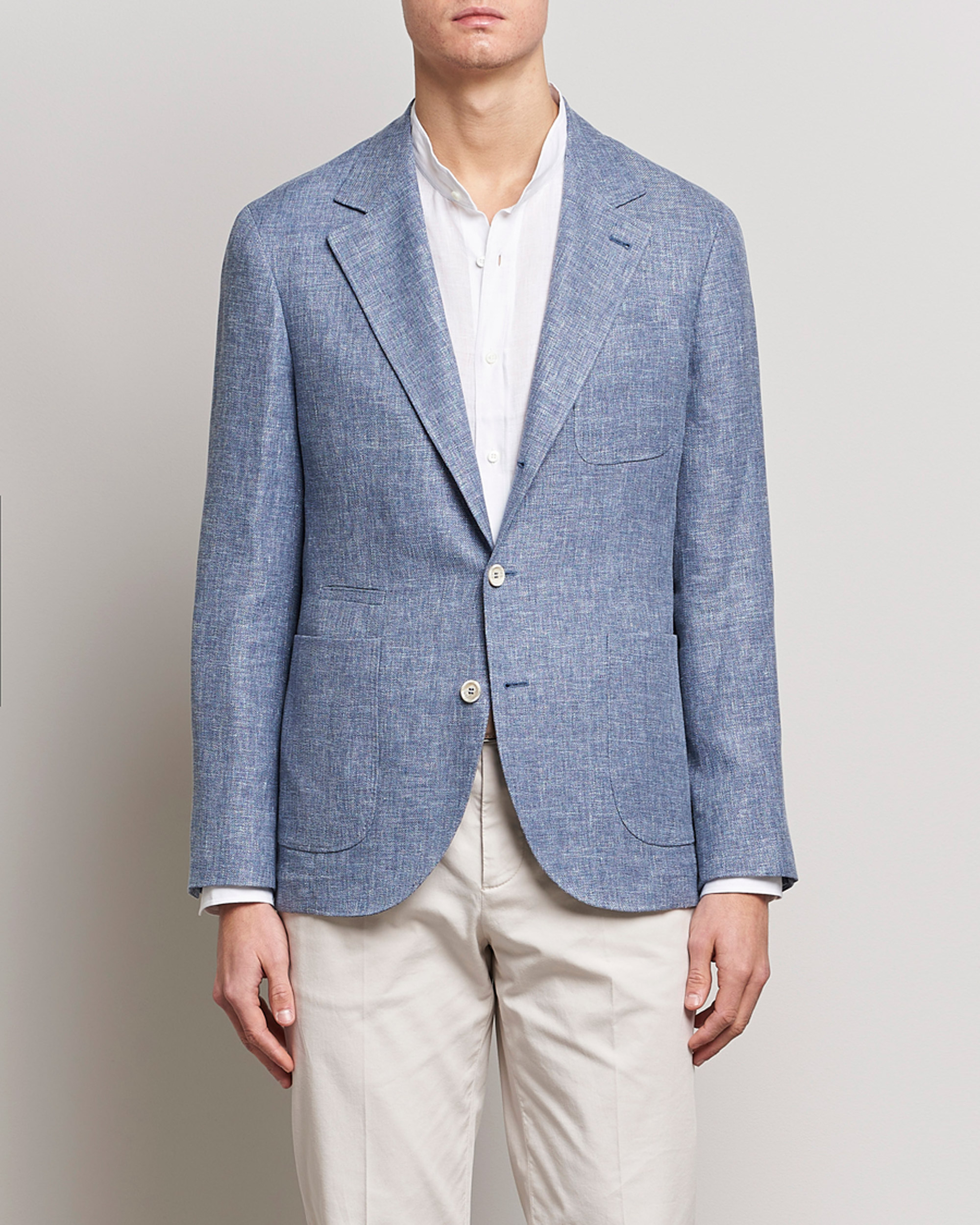 Herren | Sakkos | Brunello Cucinelli | Micro Chevron Linen Blazer Indigo Blue