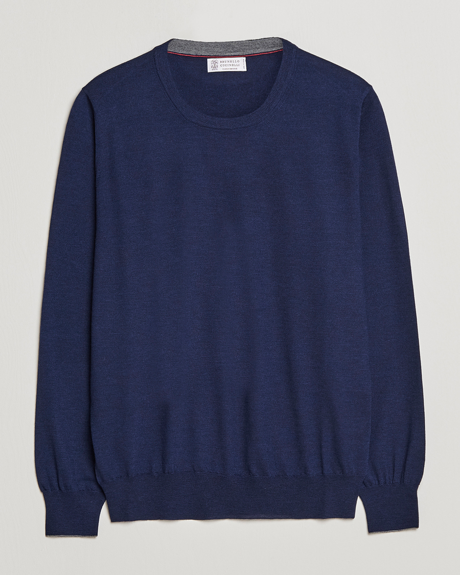 Herren | Pullover | Brunello Cucinelli | Cashmere/Wool Crew Neck Sweater Navy
