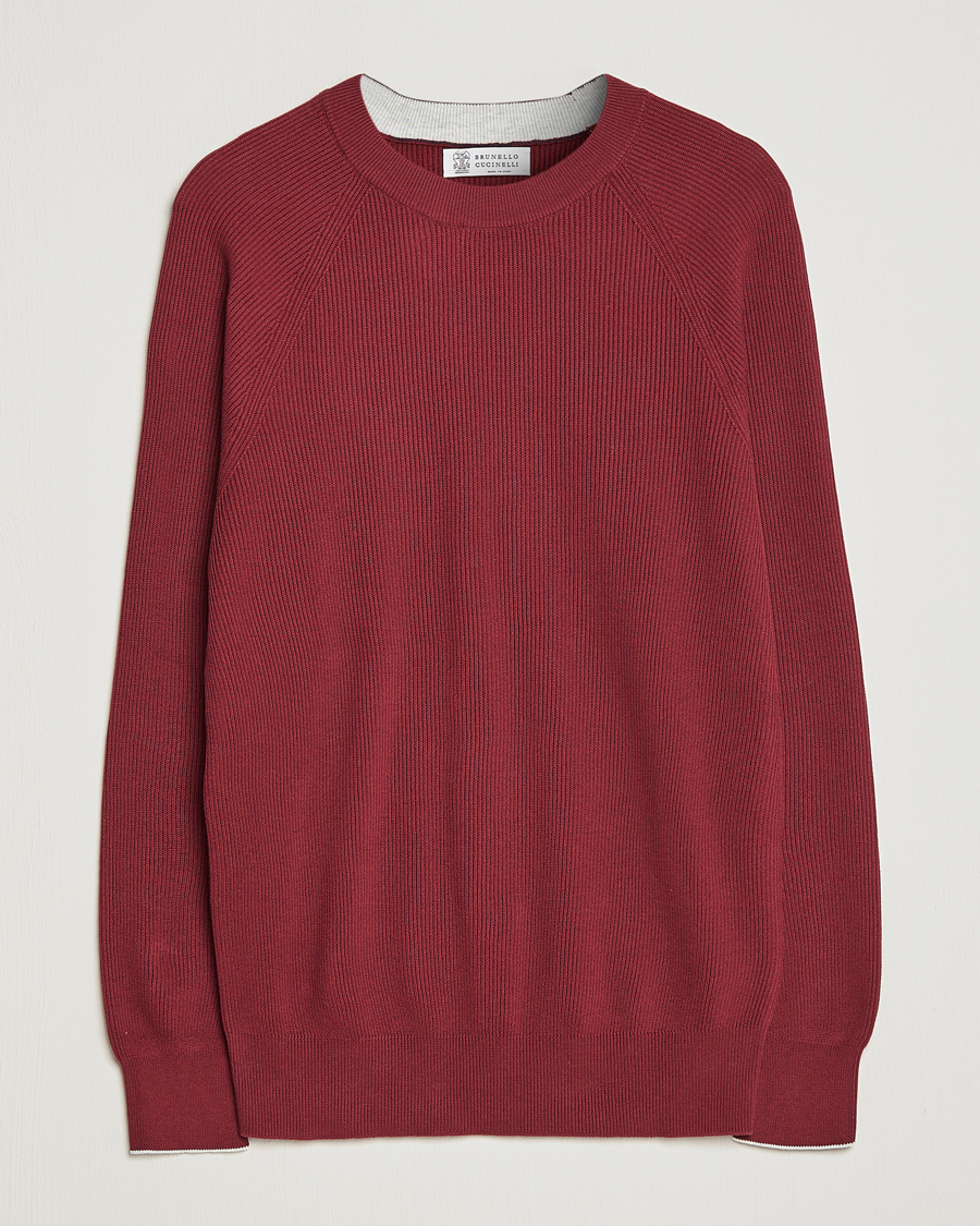 Herren | Pullover | Brunello Cucinelli | Rib Stitch Crew Neck Sweater Burgundy