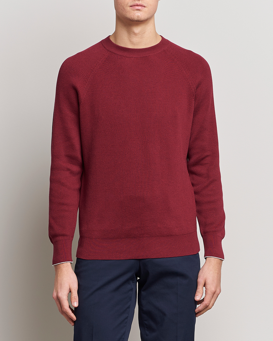Herren | Pullover | Brunello Cucinelli | Rib Stitch Crew Neck Sweater Burgundy