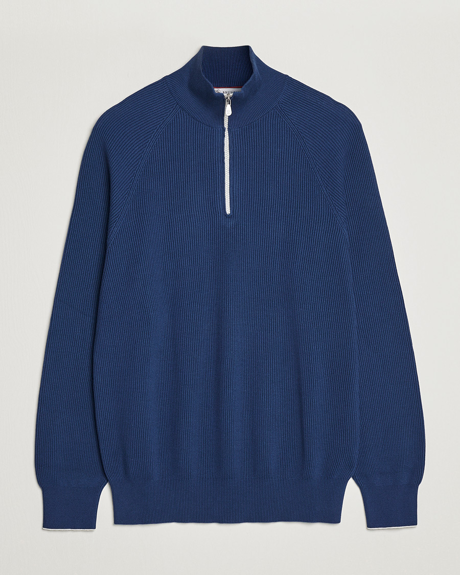 Herren | Pullover | Brunello Cucinelli | Rib Stitch Half Zip  Ocean Blue