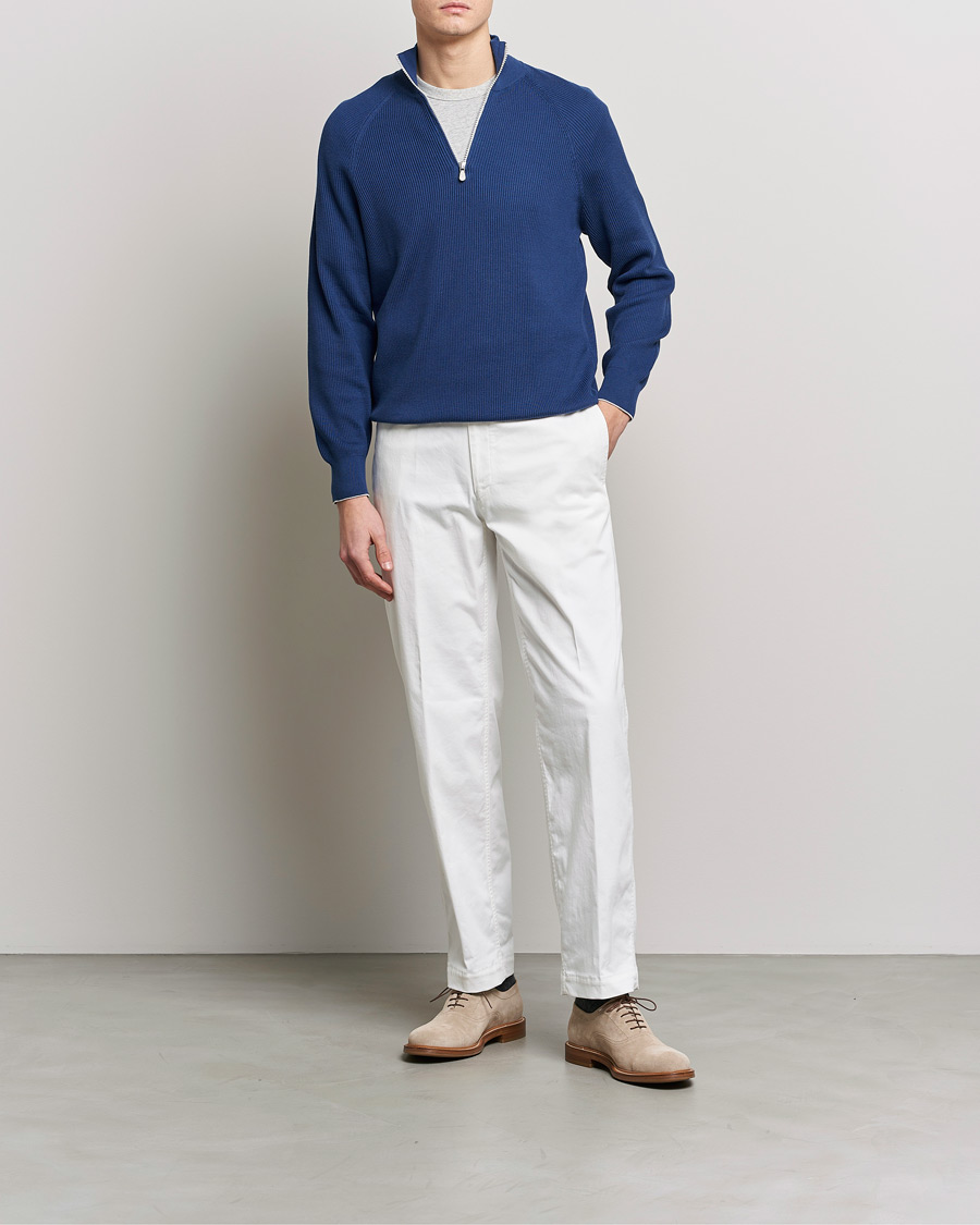 Herren | Pullover | Brunello Cucinelli | Rib Stitch Half Zip  Ocean Blue