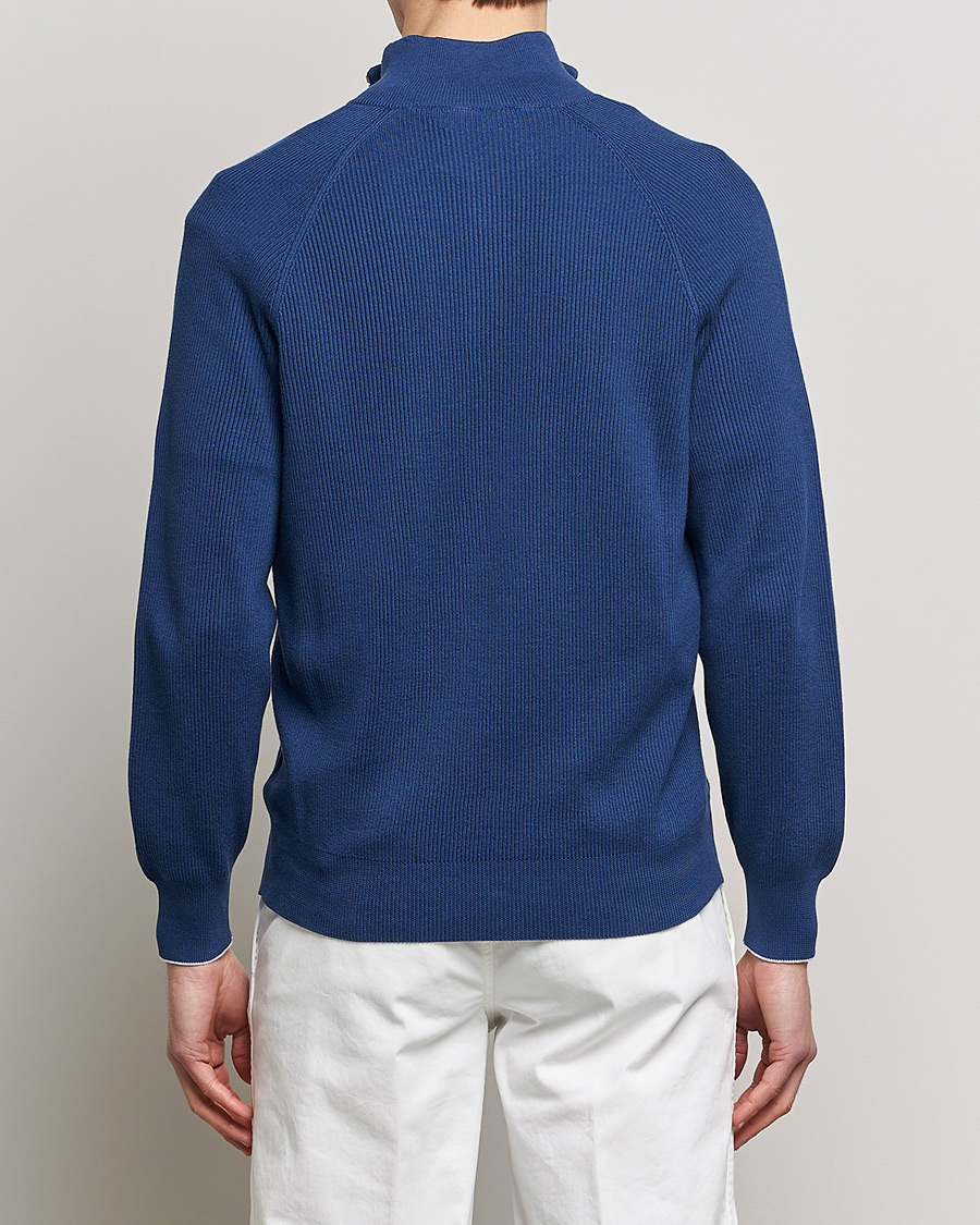 Herren | Pullover | Brunello Cucinelli | Rib Stitch Half Zip  Ocean Blue