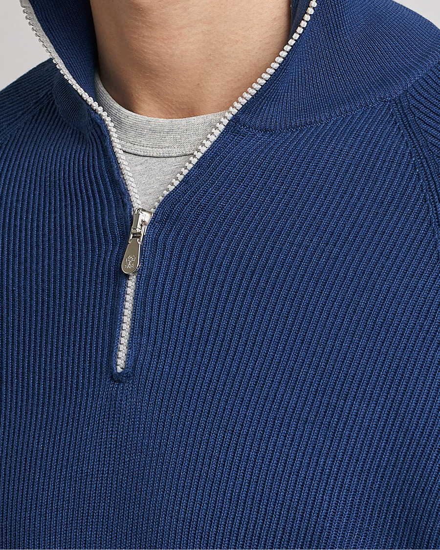 Herren | Pullover | Brunello Cucinelli | Rib Stitch Half Zip  Ocean Blue